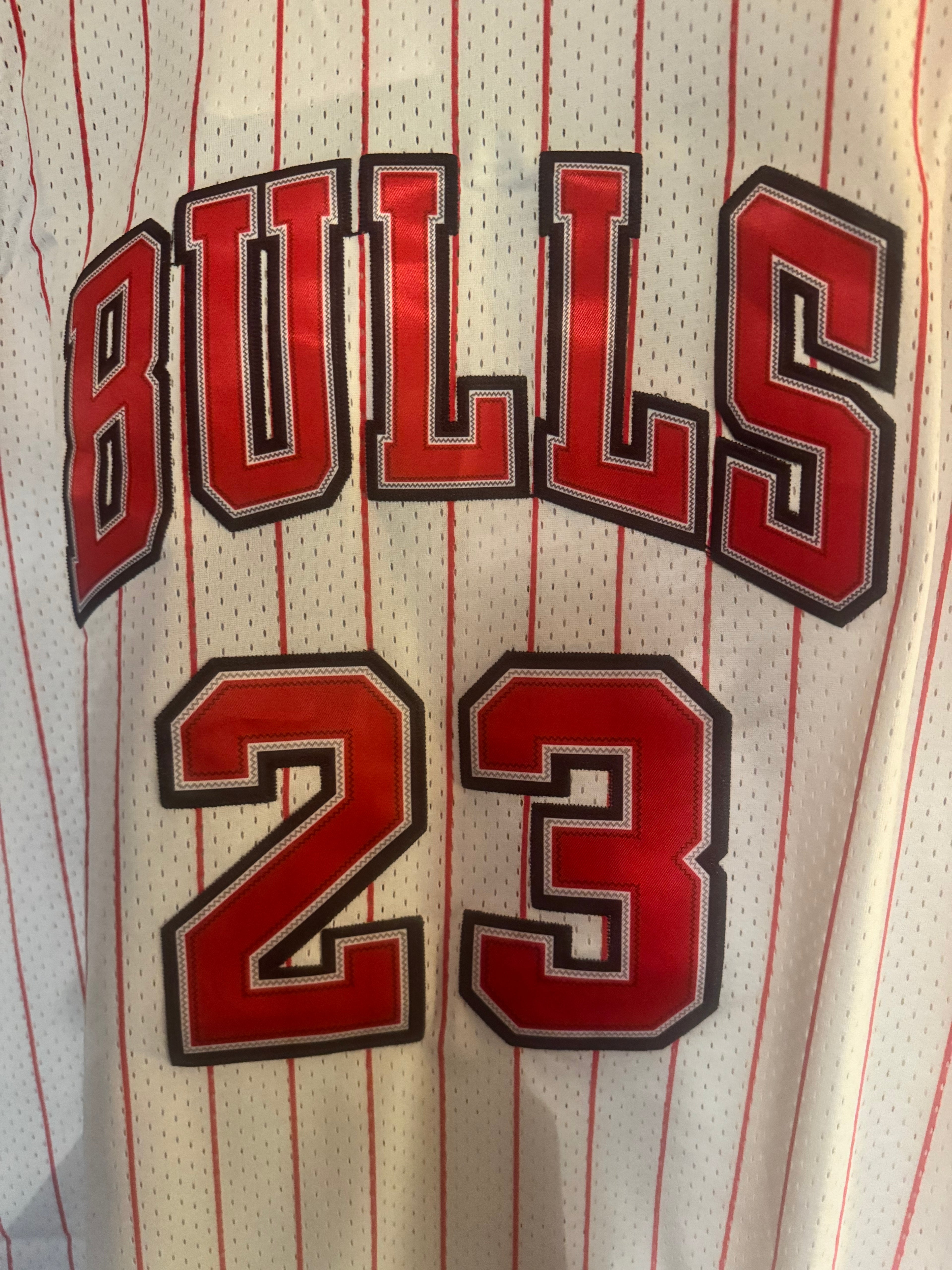 Michael Jordan 1996 Chicago Bulls Mitchell & Ness Authentic White Pinstripe Jersey