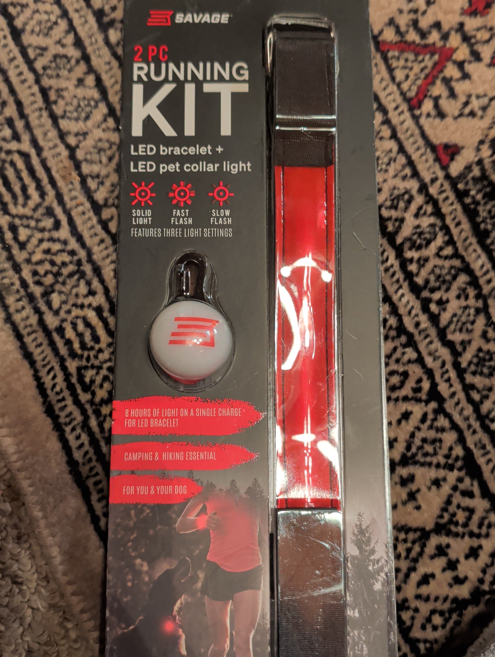 Savage 2-Piece LED Running Kit - Weatherproof LED Bracelet & Pet Collar Light Set.New!