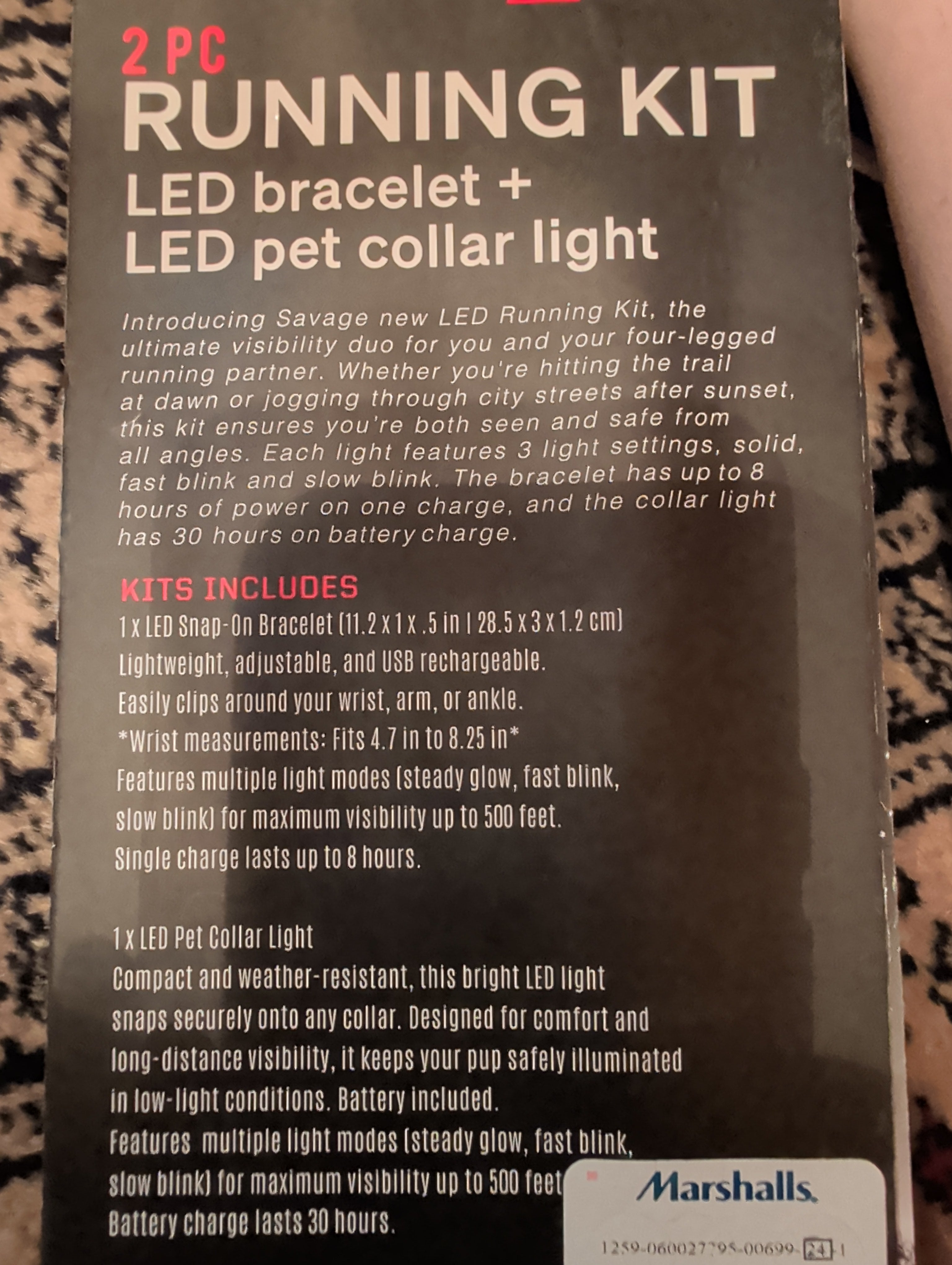 Savage 2-Piece LED Running Kit - Weatherproof LED Bracelet & Pet Collar Light Set.New!