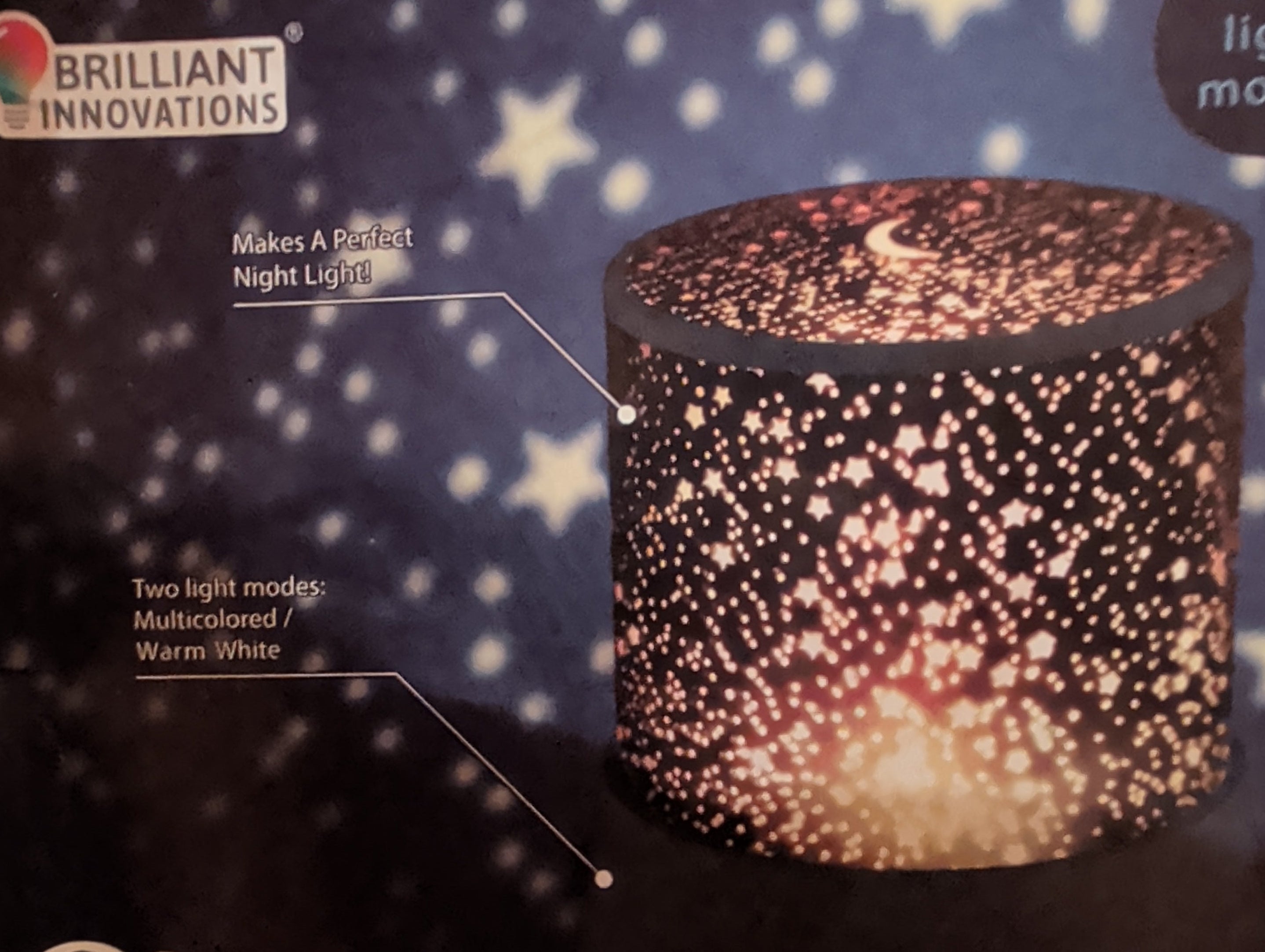 New! Brilliant Innovations Stars and Moon Projector Light - Dual Mode Night Light